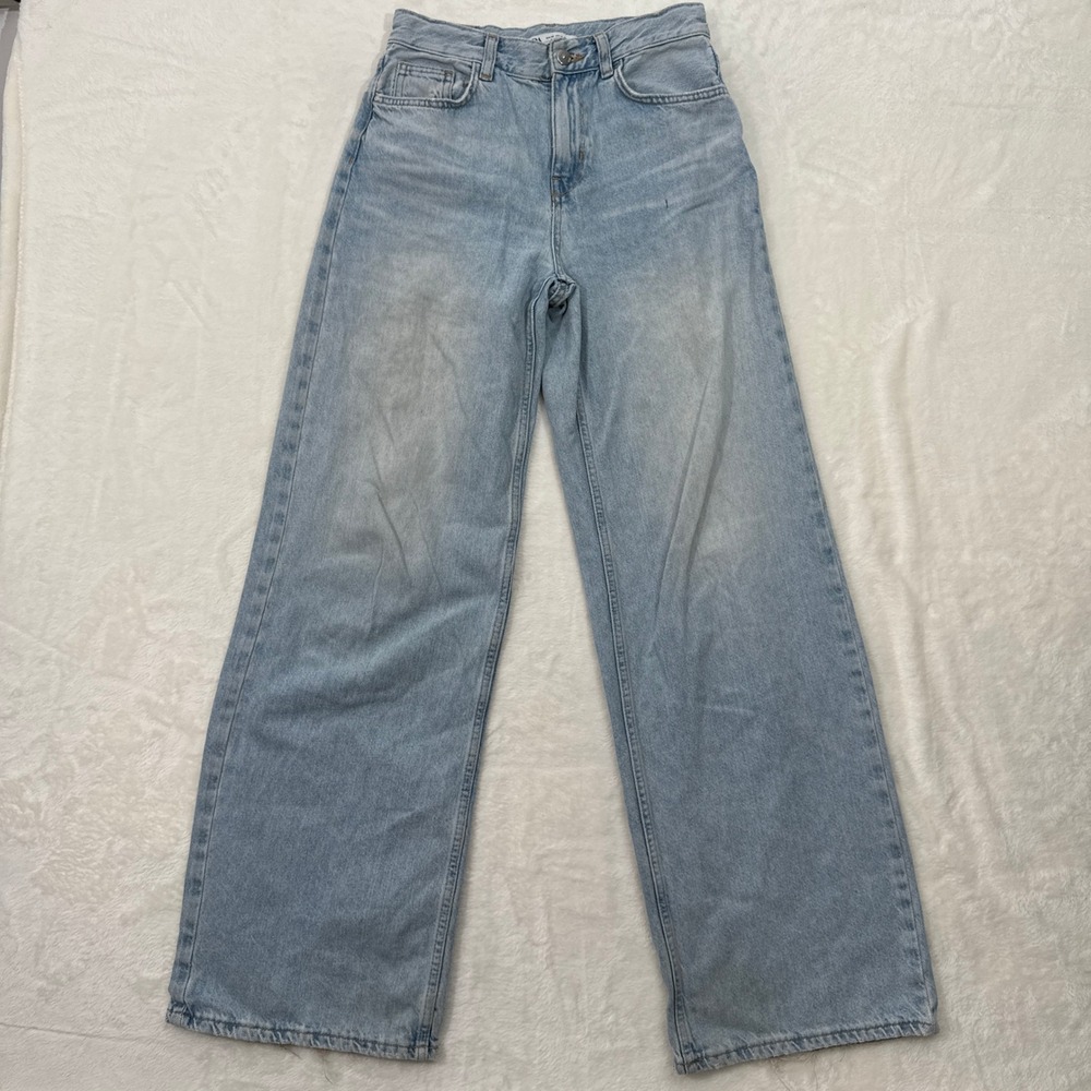Zara Light Blue Wide-Leg High-Rise Jeans